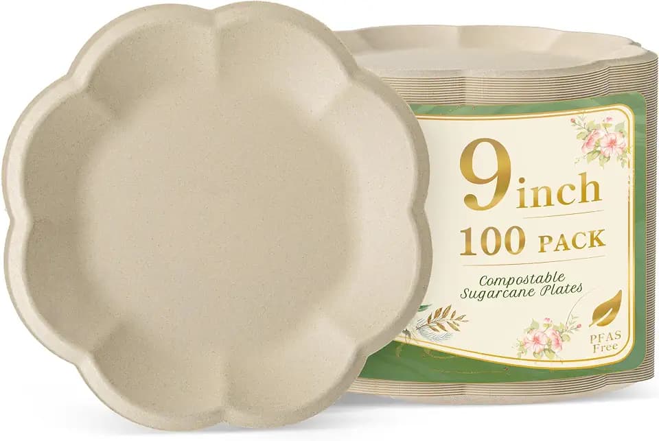 WELLIFE Dessert Plates 9 inch Paper Plates Disposable 100 Pack