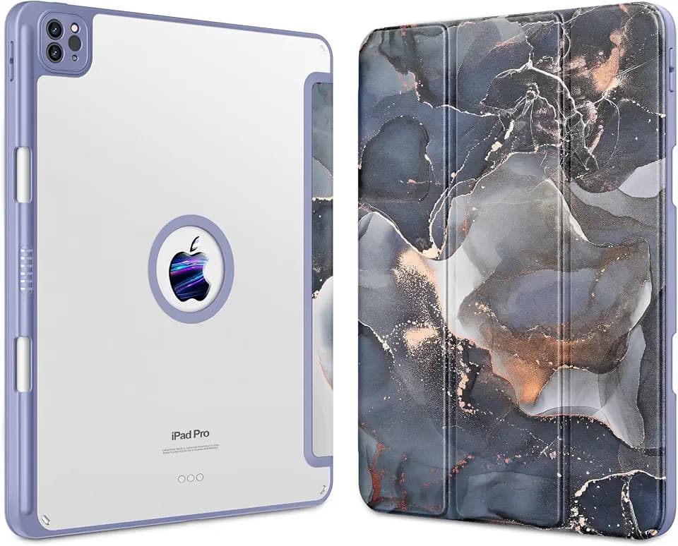 VIKESI Case for iPad Air 13 inch M2 2024,Smooth Matte Back,TPU Shockproof Frame,Built-in Pencil Holder,Auto Sleep/Wake - Dusk Marble