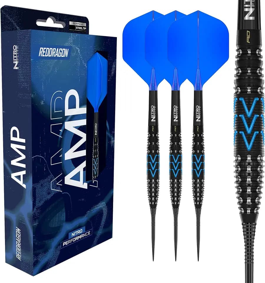 RED DRAGON Darts - AMP Original | AMP Switch Points - Powered by Winmau Switch Point Technology | 90% Tungsten Dart Set - Nitro Flite Integrated Flight/Shaft | 20g, 21g, 23g, 24g & 26g Darts Metal Tip