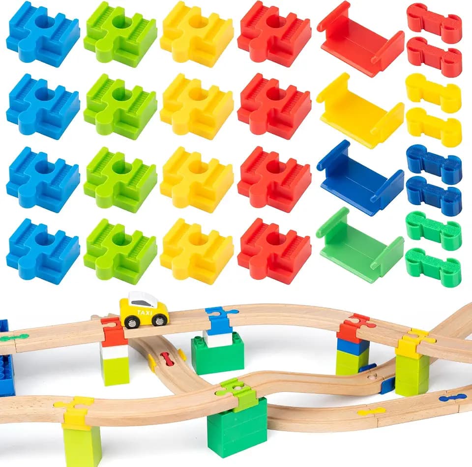 Holzeisenbahn-Schienenadapter 28 Stück, Schienenverbinder aus Kunststoff | Eisenbahn-Spielzeug-Zubehör aus Kunststoff, geeignet für Kinder im Alter von 3 bis 5 Jahren.