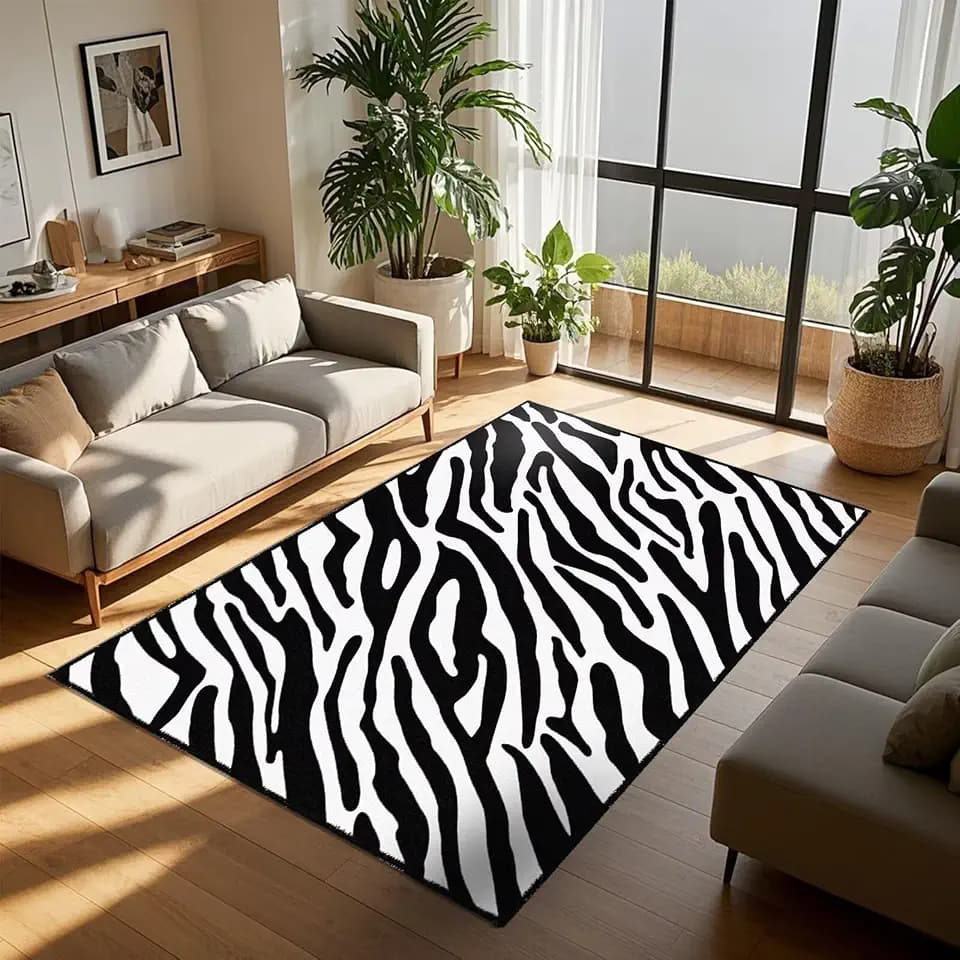 Zebra Rug, 4×6ft, Cute Faux Black and White Print Carpet, Non-Shedding Easy Care, for High Traffic Areas, Living Room, Bedroom,Home Office