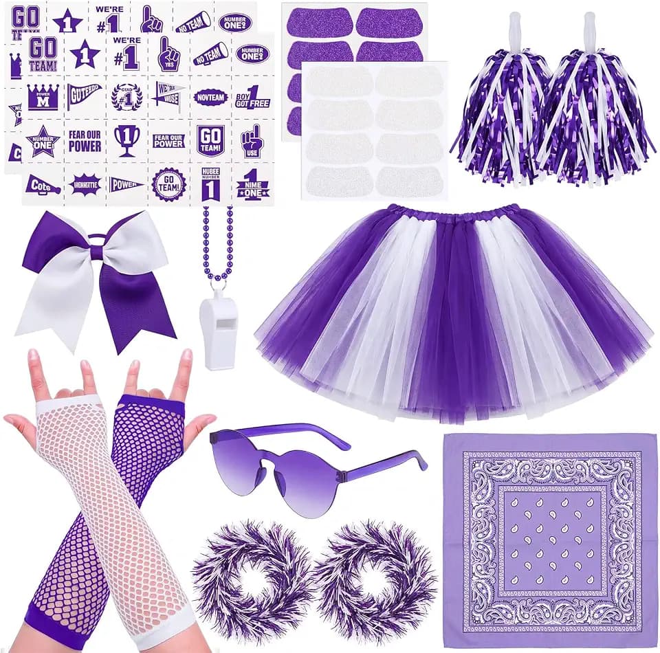 Ramede 21 Pcs Purple and White Spirit Wear Girls Fun Spirit Day Accessories