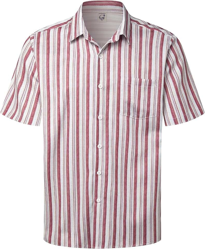 Hardaddy Men's Striped Shirts Casual Short Sleeve Button Down Summer Hawaiian Shirts