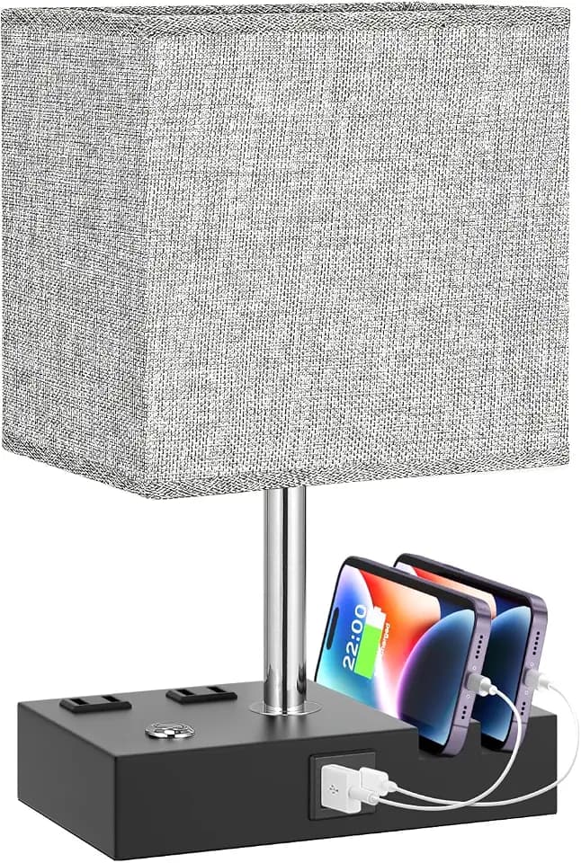 Touch Bedside Table Lamp for Bedroom, 3-Way Dimmable, USB C+A, 2 AC Outlets