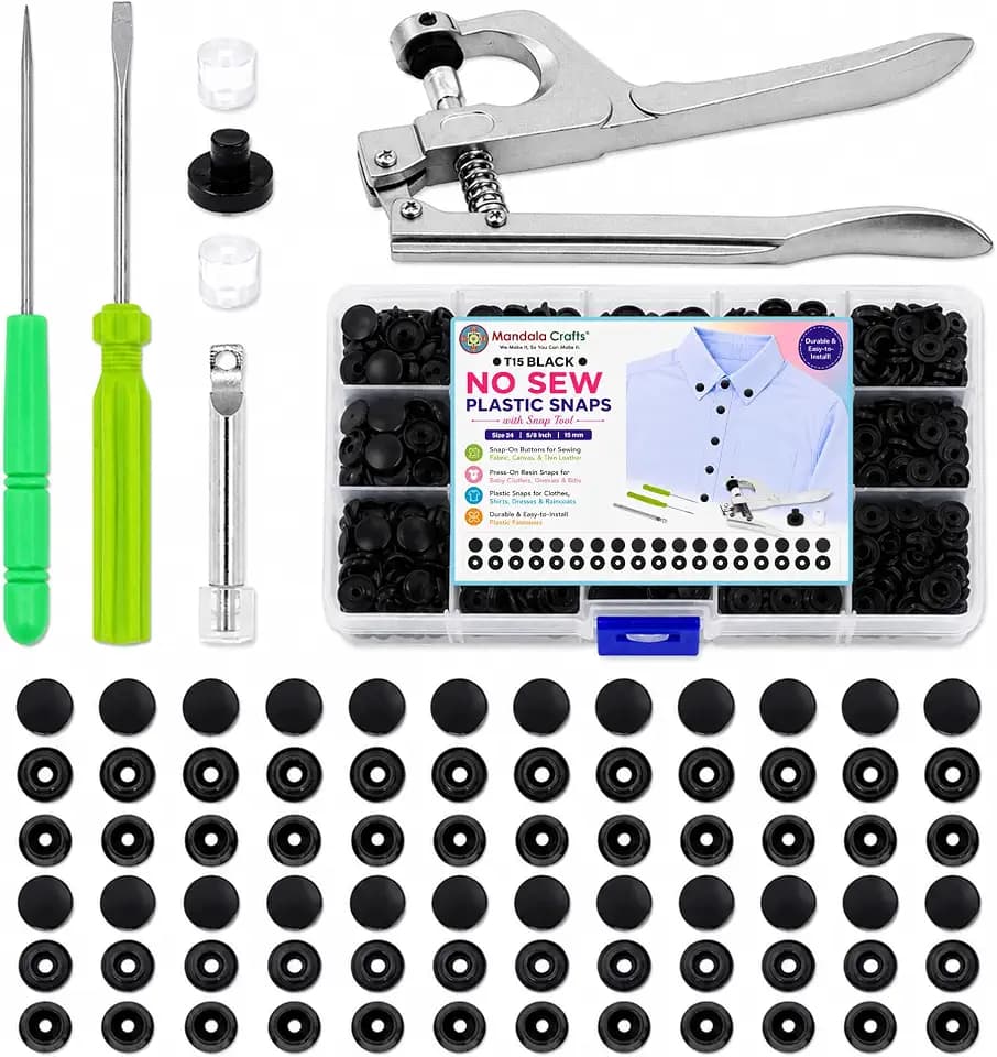 Mandala Crafts Size 24 15mm ⅝ in Black No Sew Plastic Snaps Kit