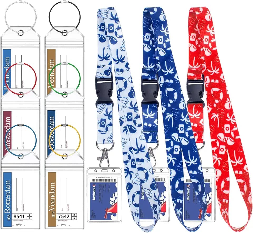 Holland America Luggage Tag Holders with Lanyard, Waterproof Cruise Luggage Tag Holder with Lanyards and Ship Card Holder for Holland America & Carnival Lines (6 Holders+3 Lanyard)