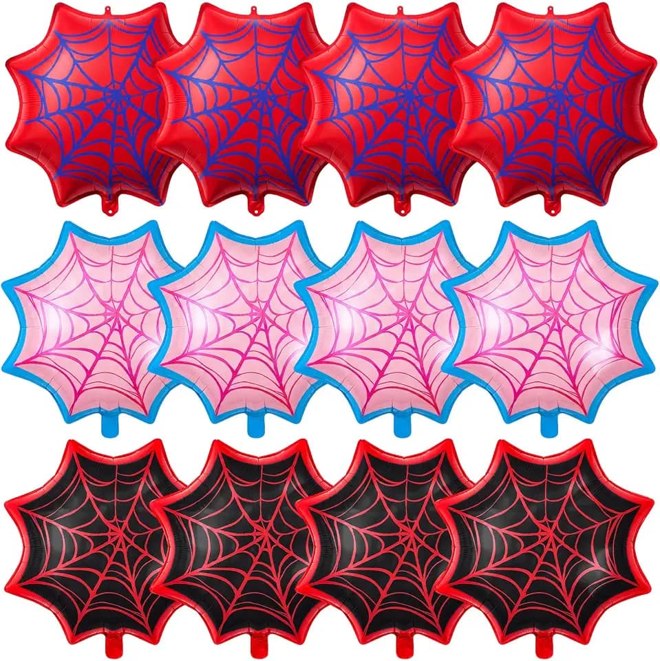 Soulchen 12 Pack Spider Balloons Birthday Party Theme Blue, Pink and Black