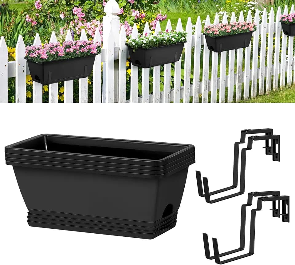 4 Pack Window Boxes Planters Railing Planter Box with Adjustable Brackets