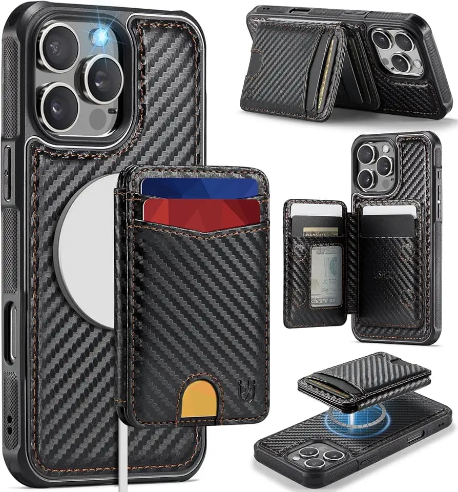 for iPhone 16 Pro Wallet Case Compatible with Magsafe, Carbon Black