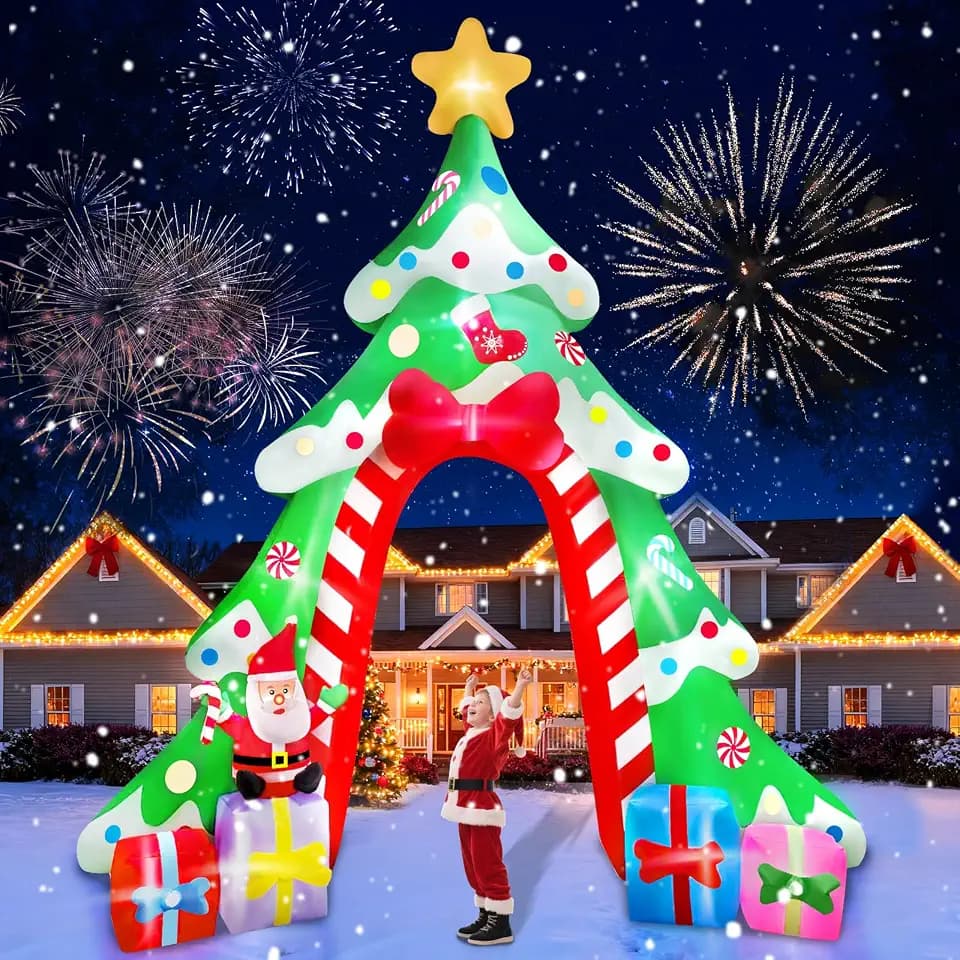 Kalolary 12FT Aufblasbare Weihnachtsdekoration mit LED Beleuchtung – Große Weihnachtsfigur für Innen & Außen, Weihnachtsschmuck für Garten & Haus (Xms Baum Bogen)