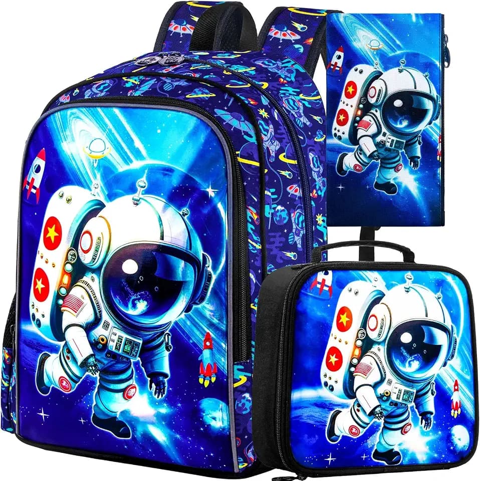 KLFVB 3PCS Dinosaur Backpack for Boys, 16" Kids Bookbag and Lunch Box, Preschool Backpacks for Elementary Students