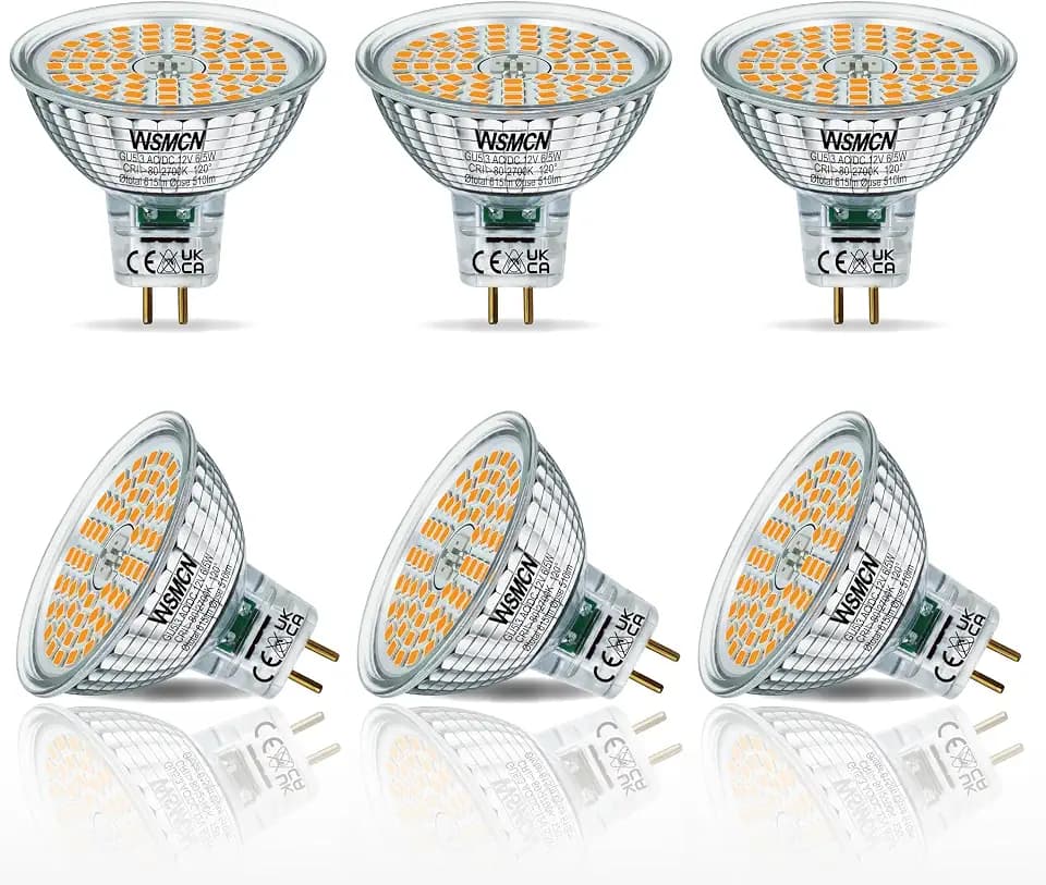MR16 GU5.3 LED Bulbs 6.5W Replace 60W Halogen Equivalent 2700K Warm White 510Lm, 12V Low Voltage Non-Dimmable 120° Flicker-Free Spotlight for Landscape Track Lighting, Pack of 6