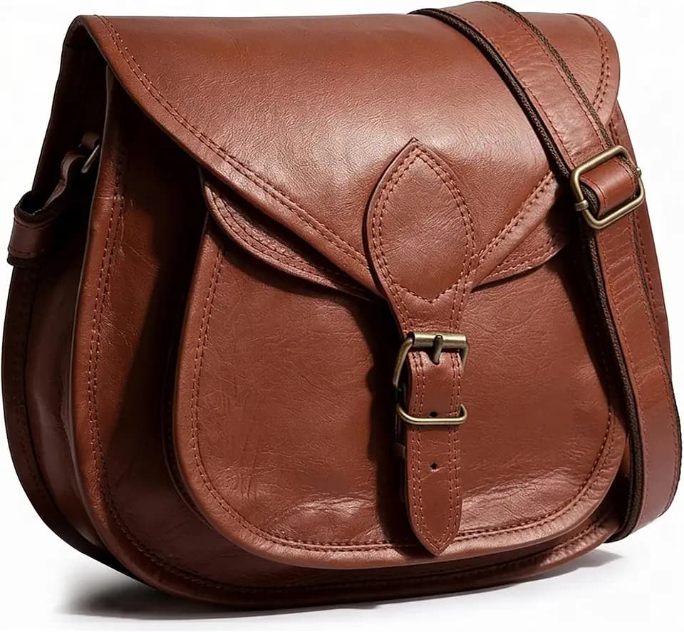 Leather Crossbody Bag for Women - Vintage Satchel, Travel Saddle Purse