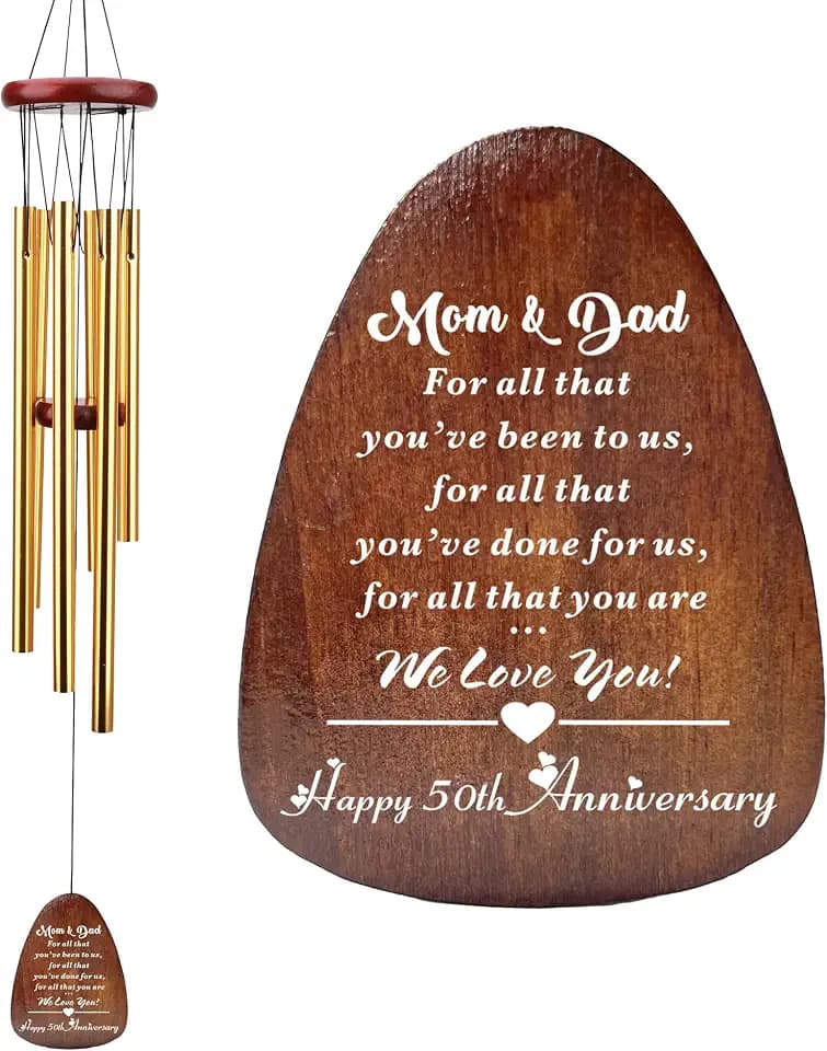 50th Anniversary Present for Parents, Happy 50th Anniversary Wind Chime, Parents 50 Years of Marriage, Mom and Dad Golden Wedding Gifts for Mom and Dad Parents