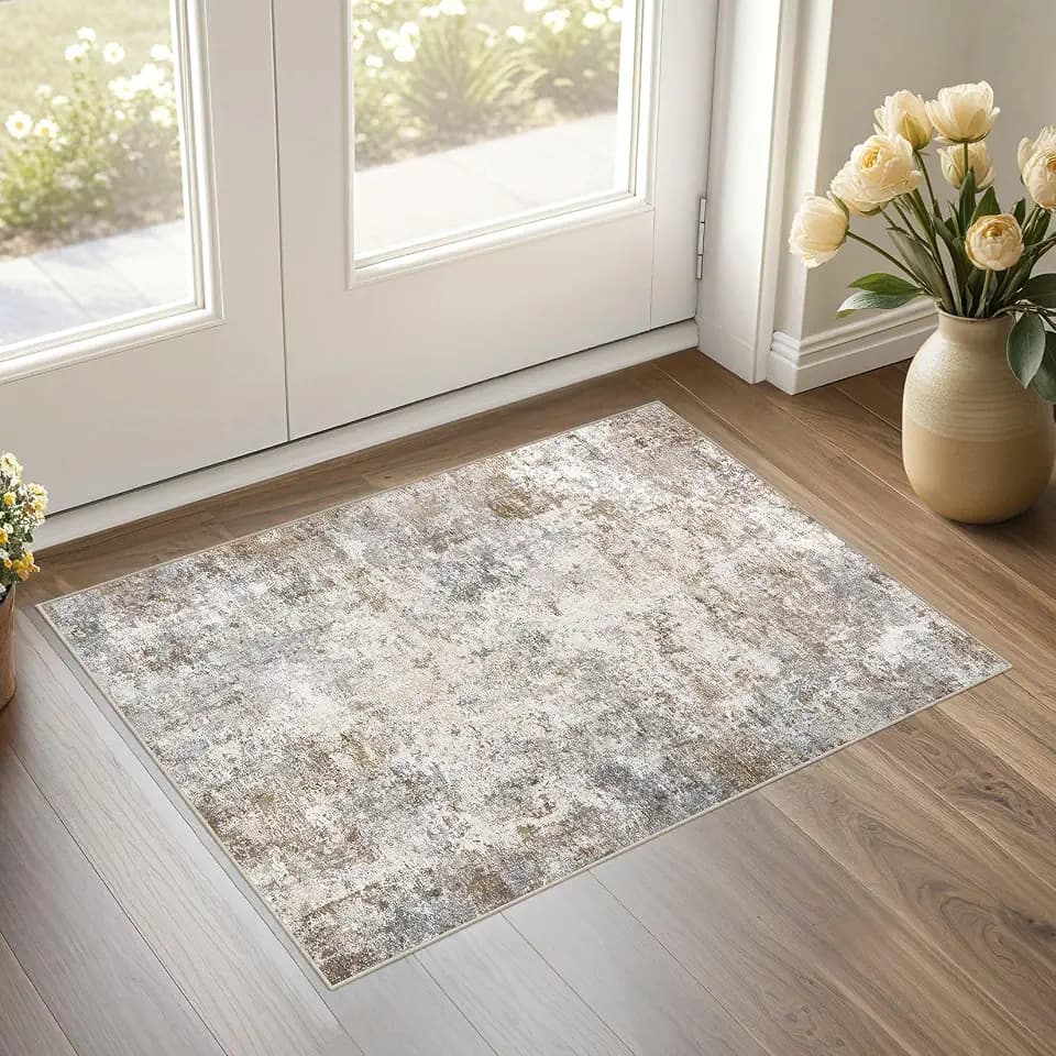 UERMEI 2x3 Entryway Area Rug Washable Neutral Brown Grey Small Carpet