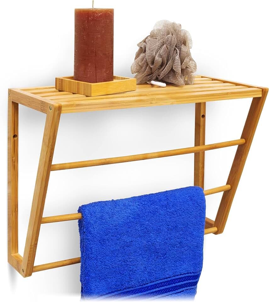 Relaxdays Bambus Handtuchhalter mit Regalaufbewahrung 30 x 42 x 20 cm Wand, Holz,Naturbraun