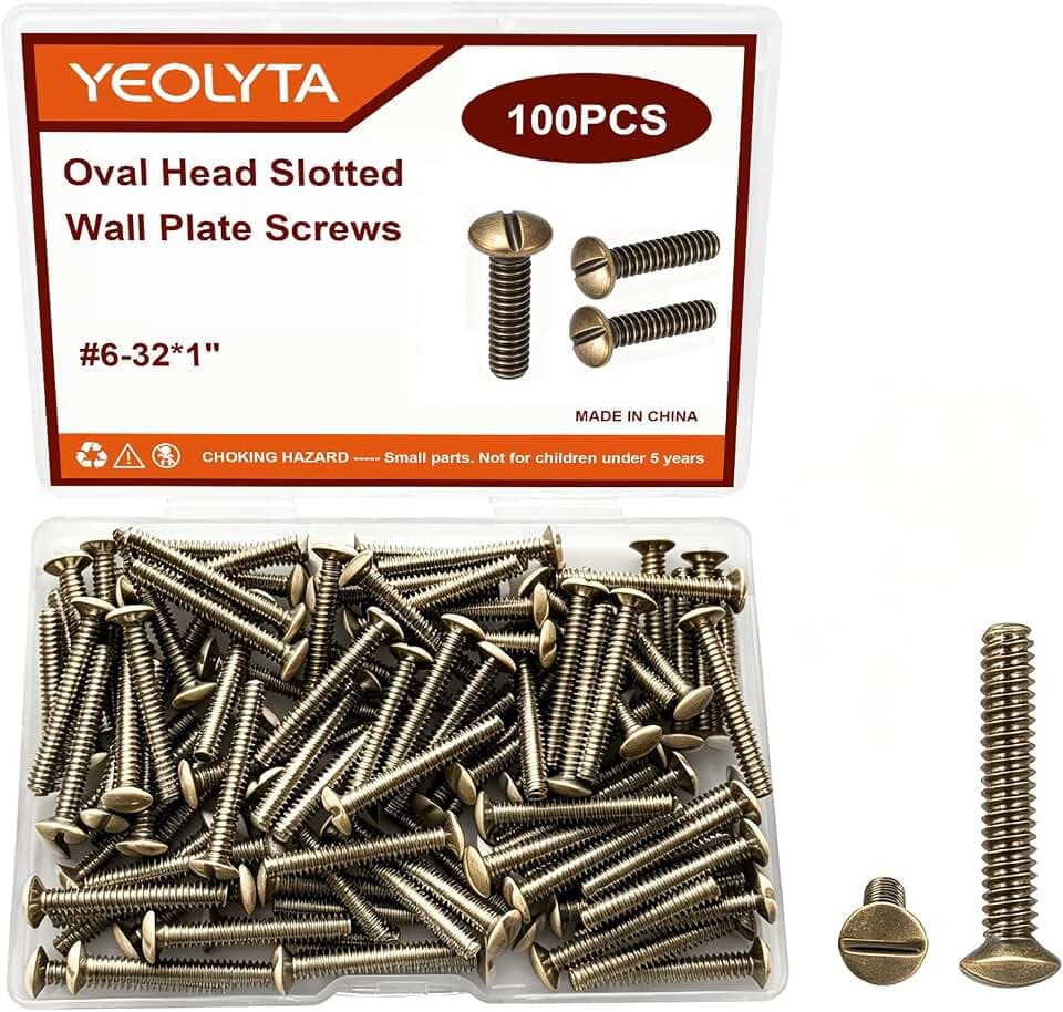 100PCS Antique Brass Wall Plate Screws,1 inch Long #6-32 Thread