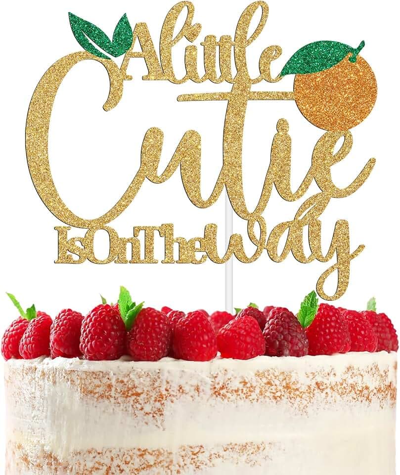 A Little Cutie is on The Way Cake Topper, Fruit Orange Baby Shower Cake Decor, Welcome Baby, Sweet Cutie Theme Baby Shower Gender Reveal Pregnancy Announcement Party Decoration Supplies