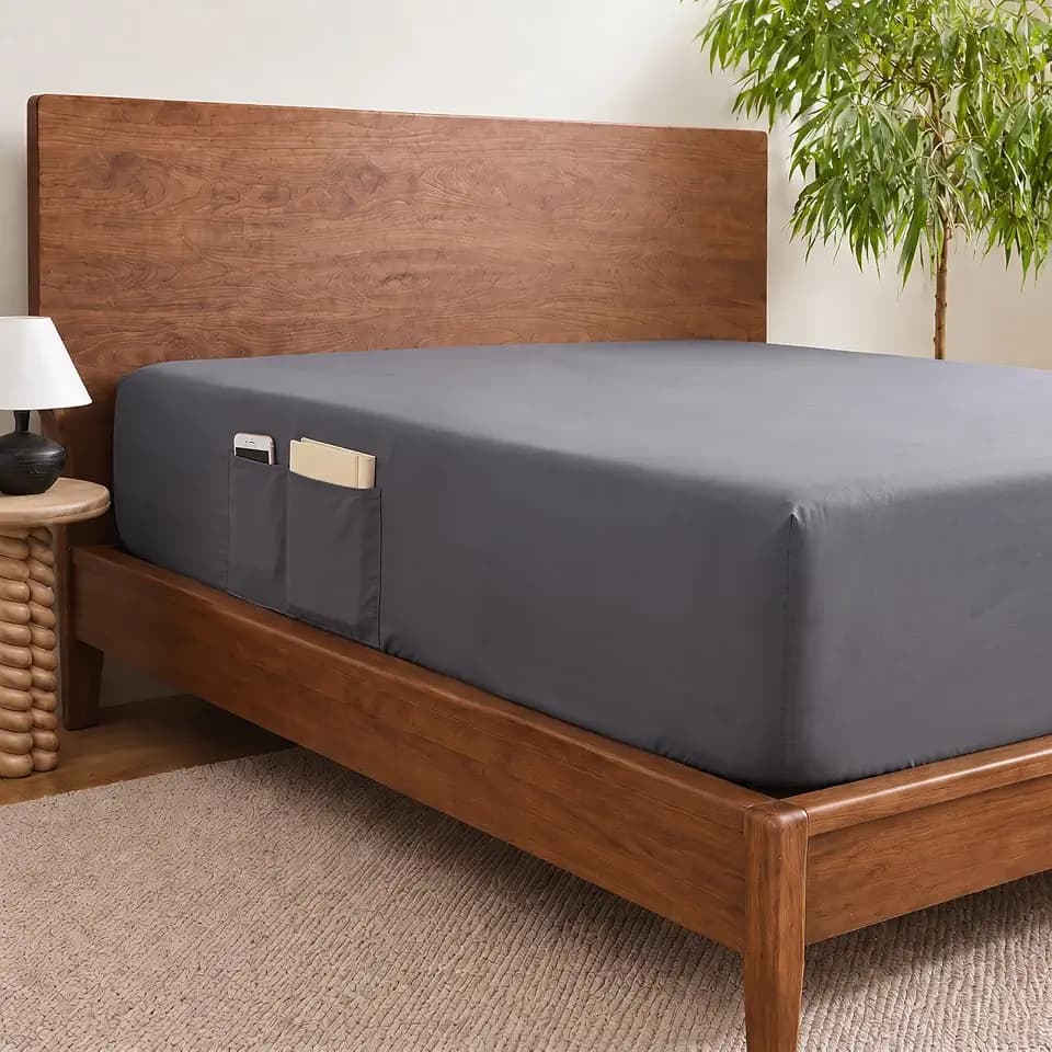 Cathay Home Twin Fitted Sheet with Double-Sided Pockets, Grey