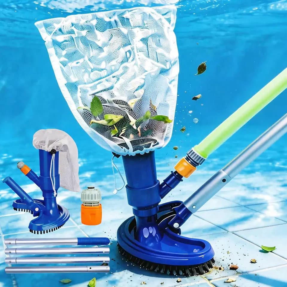 Poolsauger mit Bürste &150cm Teleskopstange, Handpoolsouger Poolreinigung Bodensauger, Pool Sauger Staubsauger, Vakuumsauger Staubsauger Tragbares für Schwimmbad&Whirlpools,Wasserdruck-Betrieb