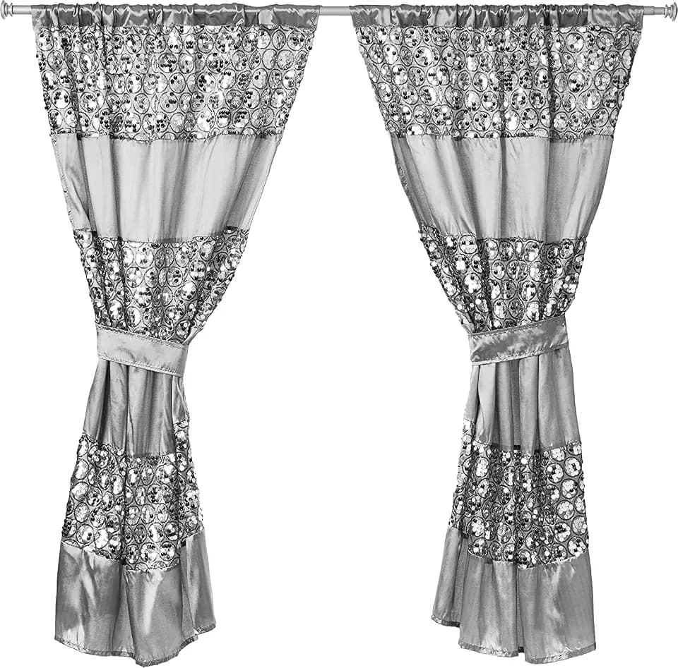 Zahari Home Sinatra Window Curtain Stylish Bathroom Window Curtain,36" x 54" Each, Set of 2, Silver