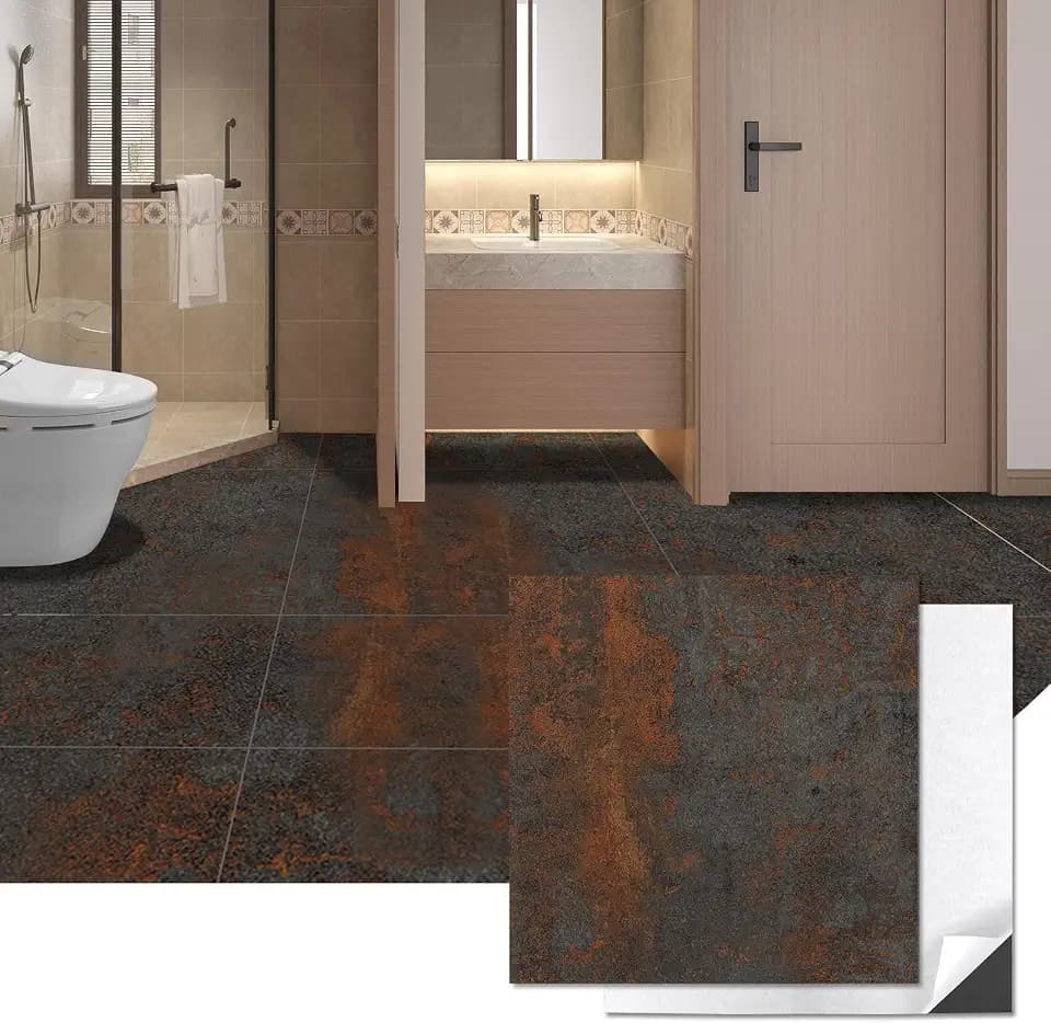 Art3d 30-Pack Peel and Stick Vinyl Floor Tiles (30 Sq.Ft), Rust Granite