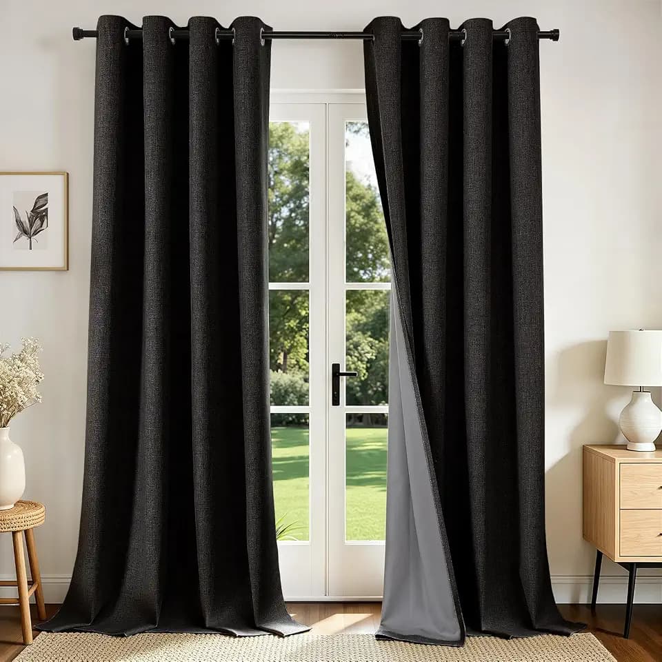 Joydeco Blackout Curtains 120 Inches Long 2 Panels Burg, Room Darkening Curtains for Bedroom, 100% Black Out Textured Thermal Drapes Privacy Protection 2 Panels Set(W52 x L120 Inch, Black)