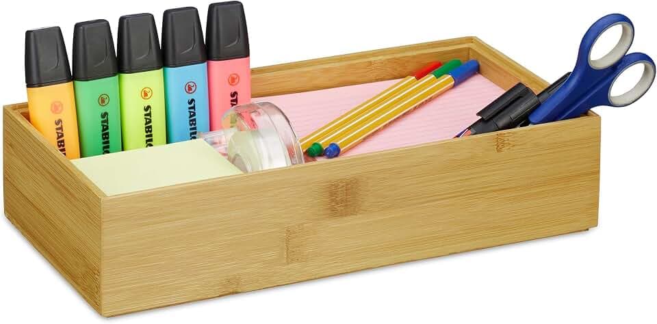 Relaxdays Ordnungsbox Bambus, stapelbar, natürliche Optik, natur