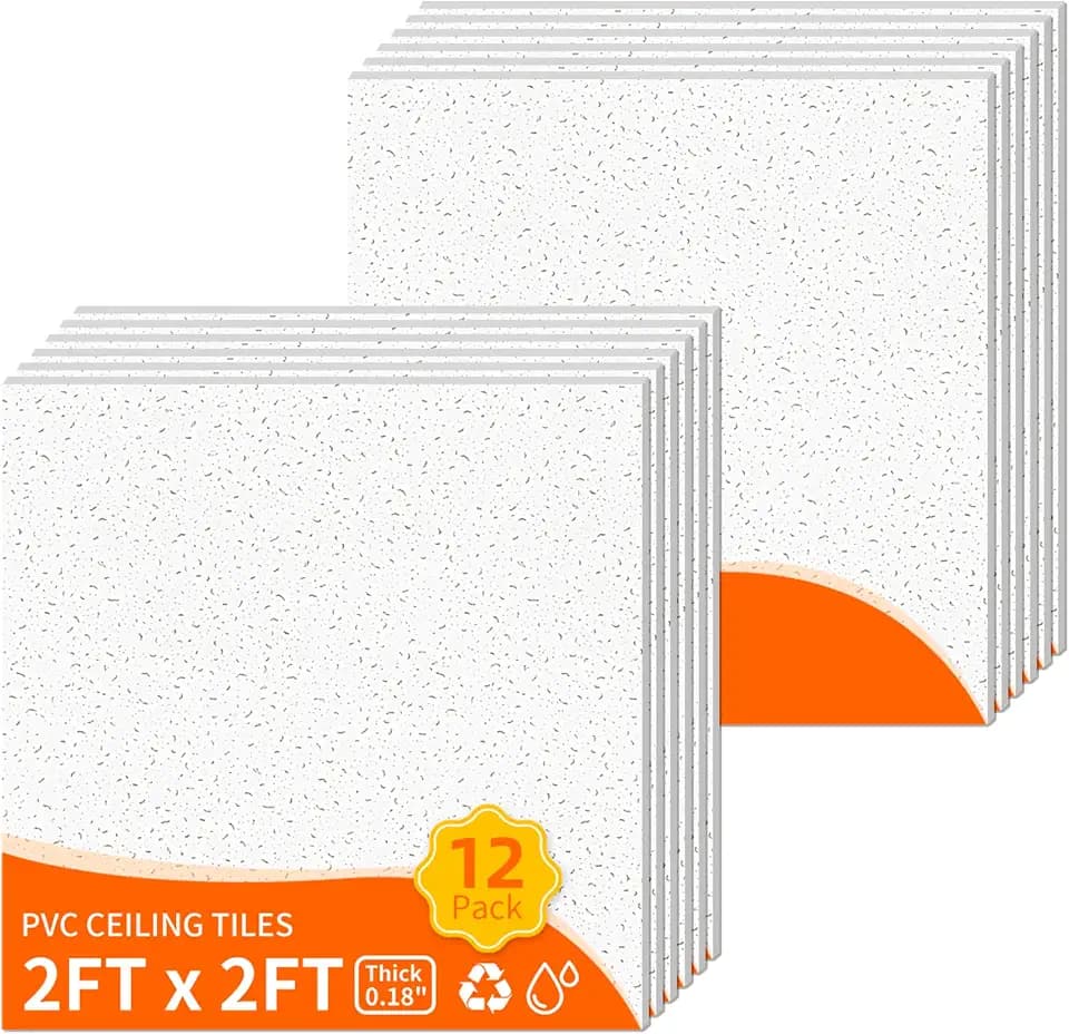 PVC Ceiling Panels 24x24 in, 12 Pcs, 48 Sq.Ft, Stucco Printed