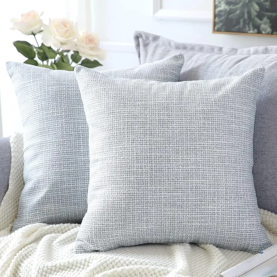 OTOSTAR Linen Throw Pillow Covers Set of 2 Decorative Square Pillowcases Cushion Covers 24x24 Inch for Home Decor Sofa Bedroom Car 60 x 60CM Grey Blue (More Grey)