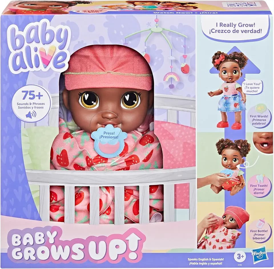 Baby Alive Baby Grows Up, Berry Boo, 6 Milestones and Baby's First Tooth, Interactive Talking Doll for Girls and Boys Ages 3+