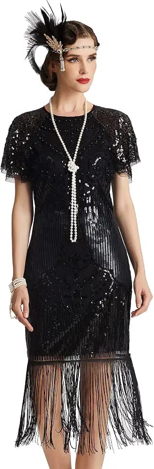 BABEYOND Women's Gatsby Dress 1920s Flapper Short Dress Sequin Beaded Fringe Dress for Party