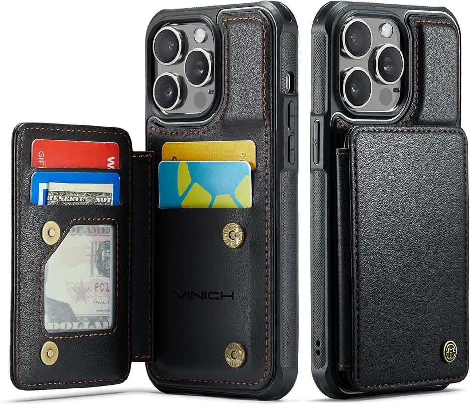 Vinich for iPhone 13 Pro Max Wallet Case with Card Holder, Black
