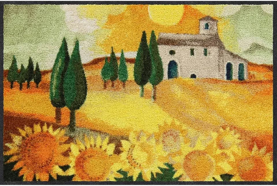 Salonloewe Rosina Wachtmeister Nuovo Girasole Fußmatte waschbar 050 x 075 cm Fußabtreter Schmutzfangmatte Toskana Katzen Landschaft Sonnenblume