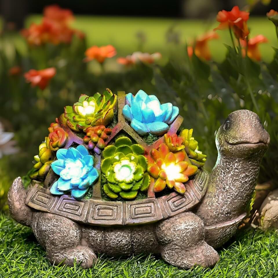 GIGALUMI Solar Garden Statues Turtle Figurine Lights for Outside Waterproof
