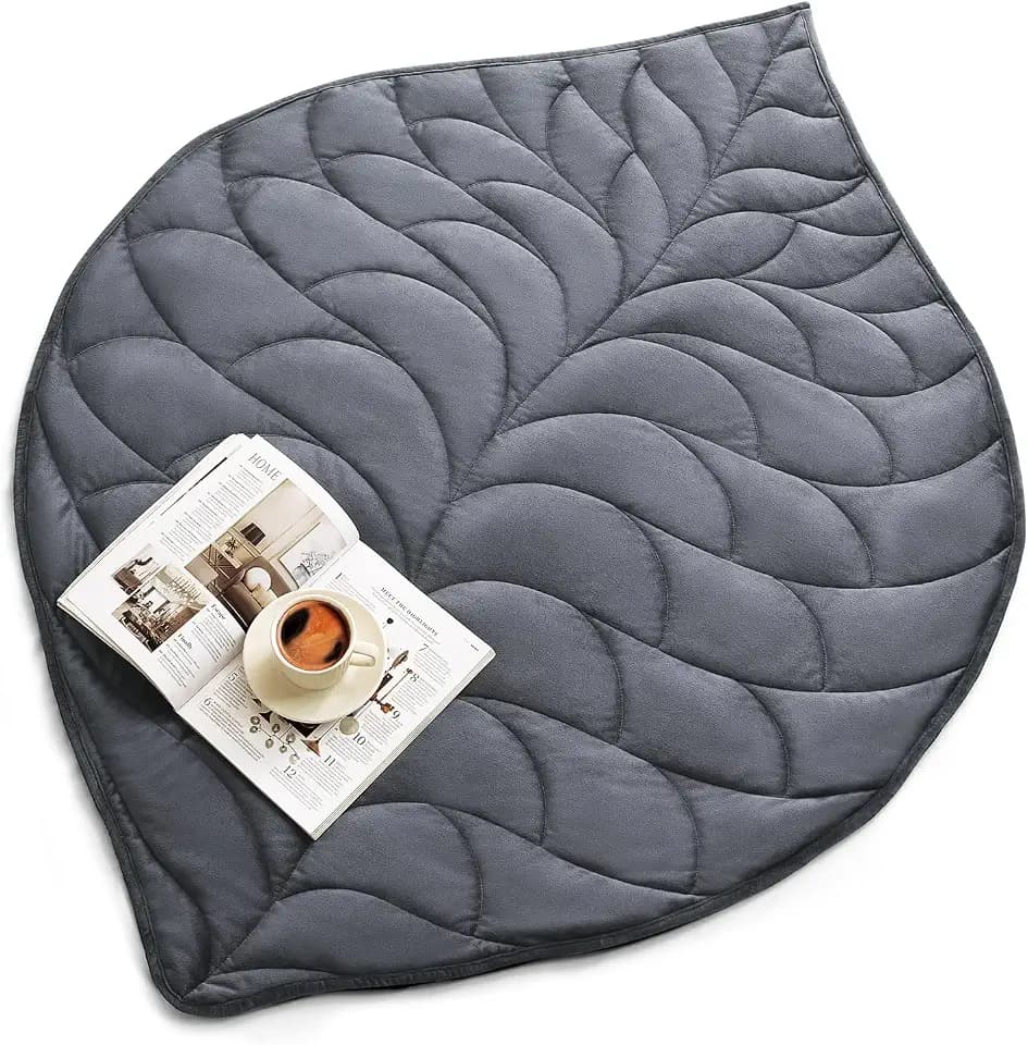 Kaisa Weighted Lap Blanket for Adults, 7 lbs 41" x 53", Leaf Pattern, Gray