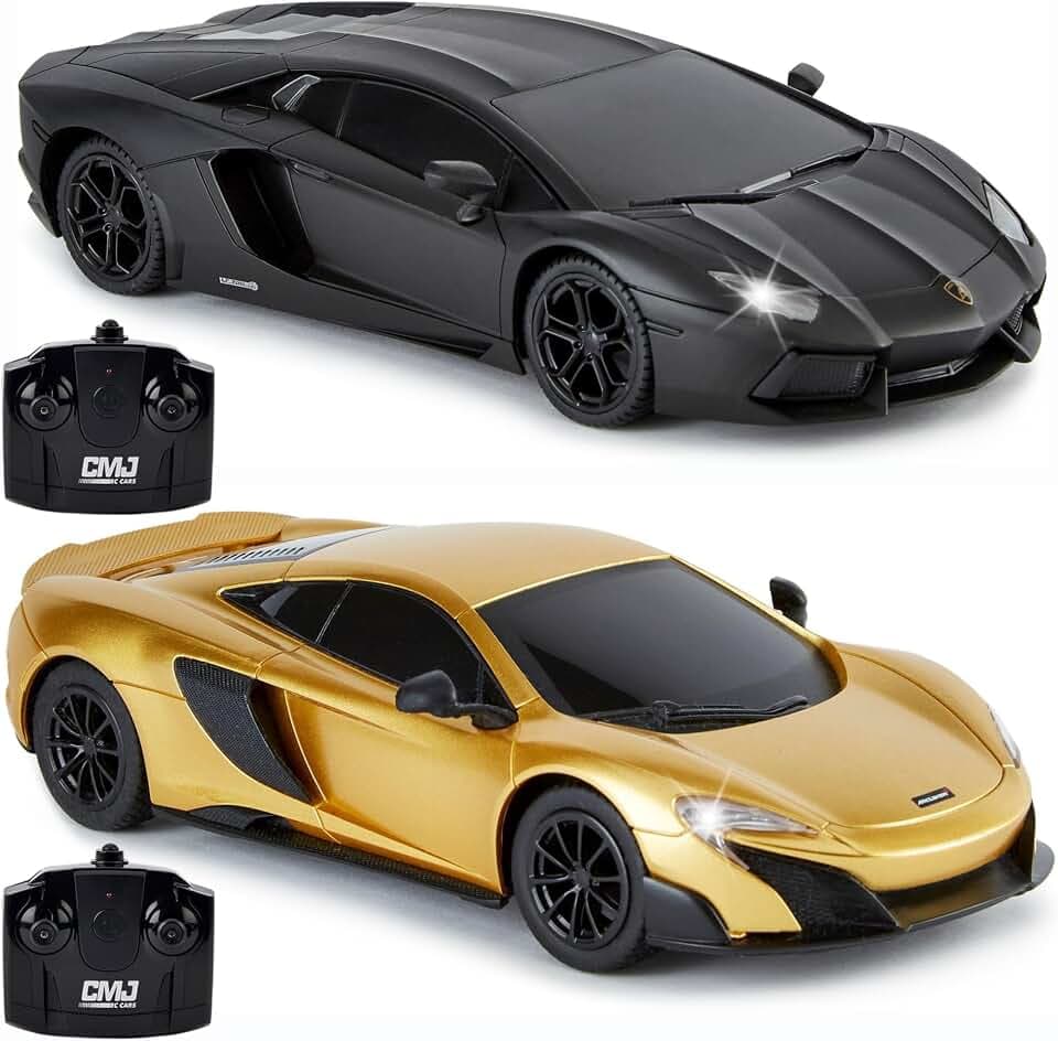 CMJ RC CARS 1:24 Twin Pack: McLaren 765LT Gold & Lamborghini Aventador Schwarz – Ultimatives Rennset für Kinder & Erwachsene
