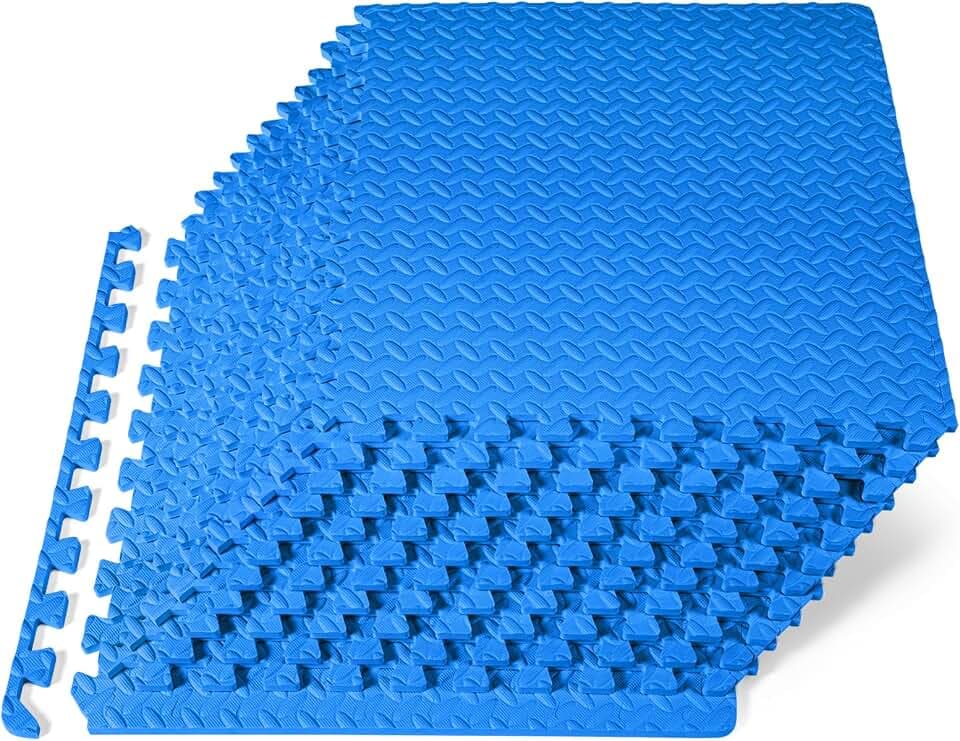 ProsourceFit Exercise Puzzle Mat ½-inch, EVA Interlocking Foam Floor Tiles for Home Gym, Workout Equipment, Kids Play Areas, Blue, 48 SQ FT - 12 Tiles