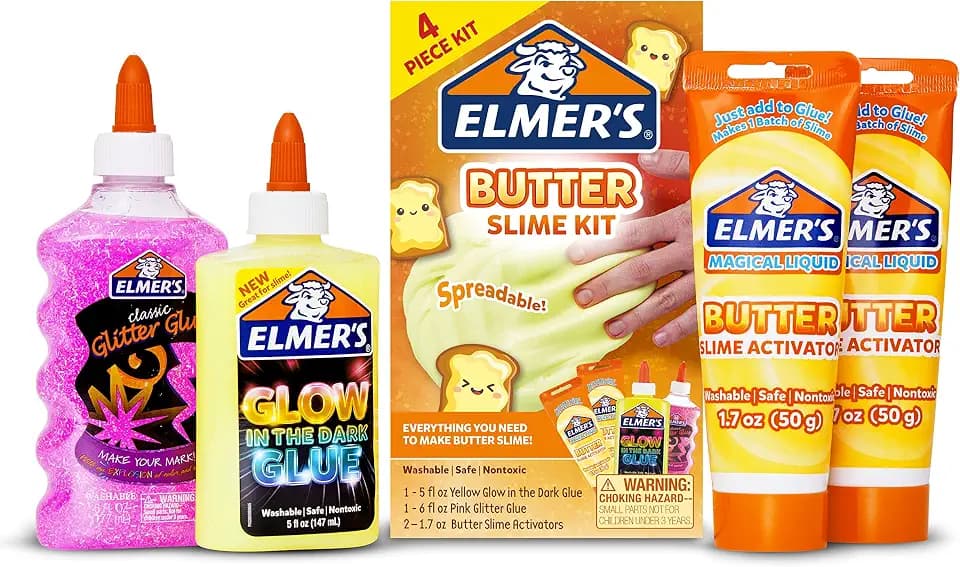 Elmer’s Butter Slime Kit, Includes Glow in the Dark Glue, Glitter Glue, Slime Activator, 4 Count - Kids Activity, Creative Fun, Arts & Crafts