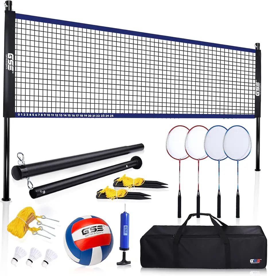 GSE Badminton and Volleyball Combo Set, Yard Net Game, for Outdoor
