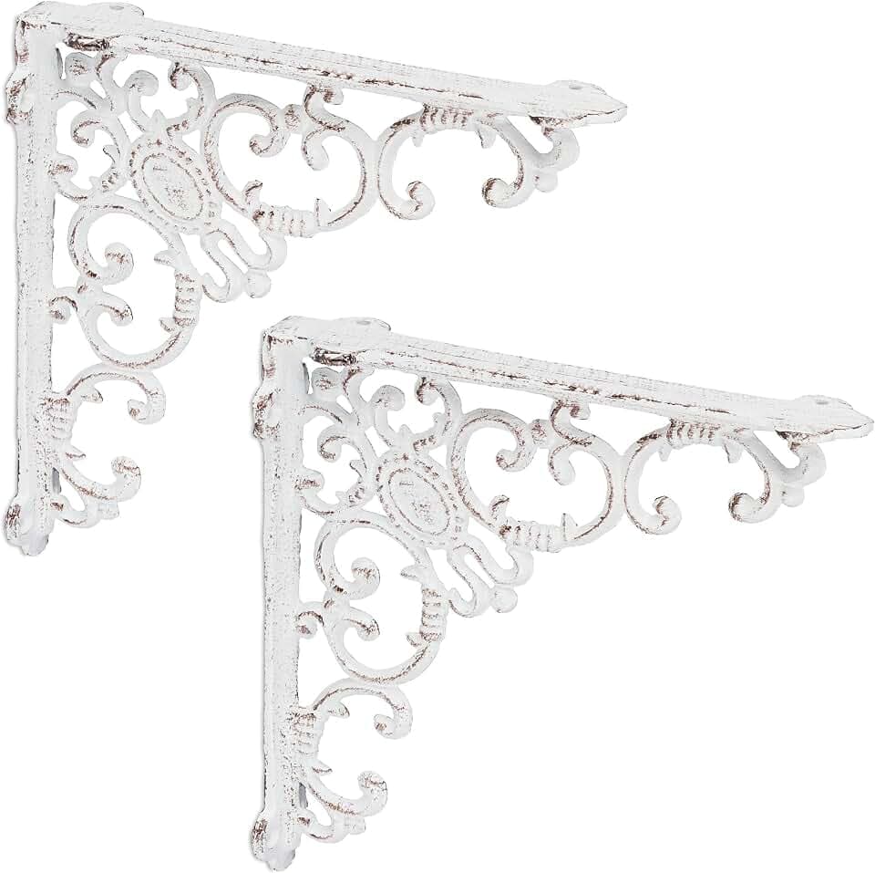 Relaxdays Regalwinkel antik, 2er Set, Regalträger Gusseisen, weiß