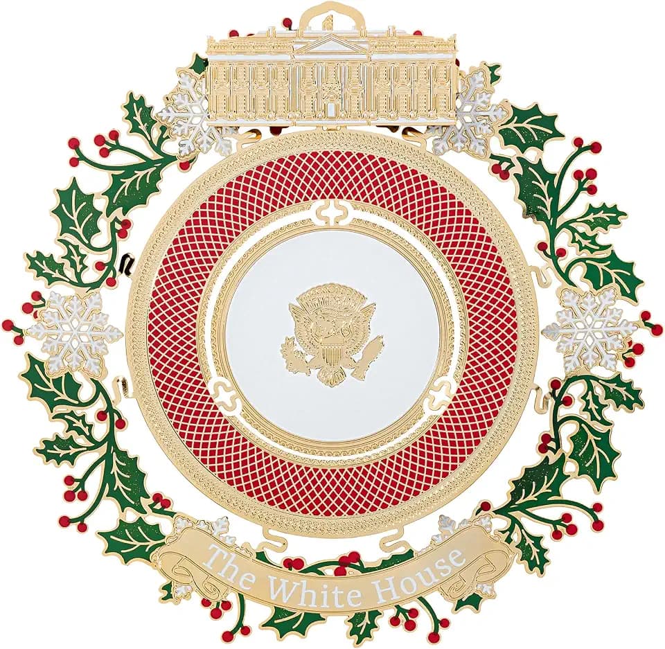 Offizielle Weihnachtsdekoration 2025 des Weißen Hauses – Ehrt 150 Jahre Weißes Haus, 24 Karat vergoldetes Messing, mit Band/Broschüre, Sammlerstück, Geschenk in Andenken-Box
