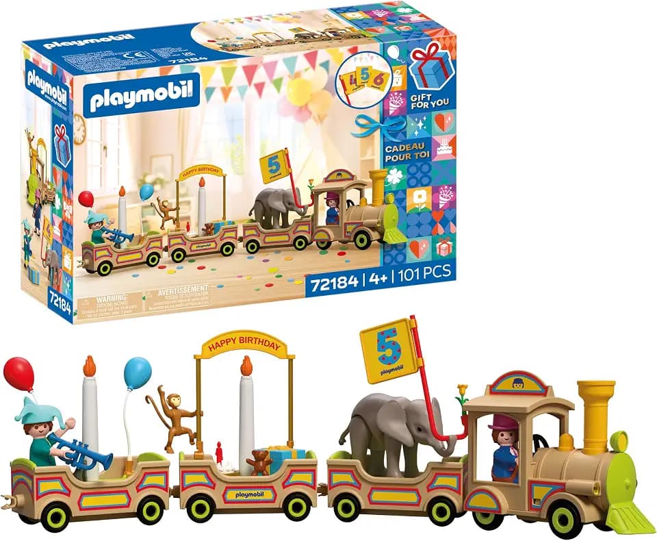 PLAYMOBIL | Geburtstagszug | Festlicher Zug mit Tieren, Kerzen, Zahlenstickern & Zubehör | Für Kinder ab 4 Jahren | 72184
