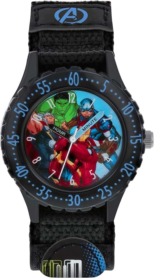 Marvel Jungen Analog Quarz Armbanduhr mit Stoffarmband AVG5008, Riemen