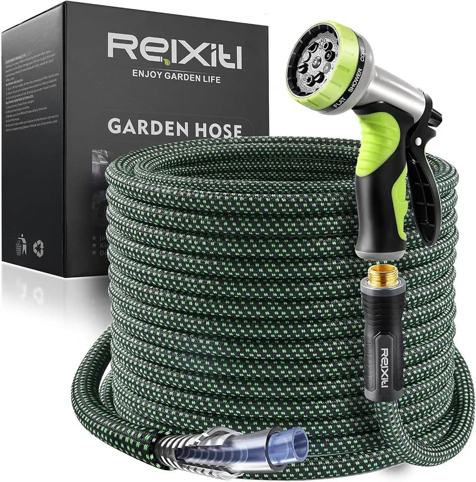 Relxitl Garden Hose, Flexible Water Hose, Ultra Lightweight Non-Expanding hose with 10 Function Sprayer, Leak proof, Pressure Resistant for Yard, Outdoor (Green, 50FT)