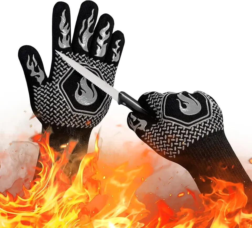 BBQ Gloves 1472F Heat Resistant Non-Slip Silicone 13.5in (Grey)