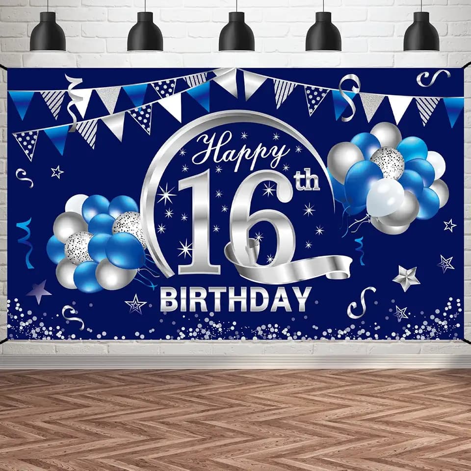16th Birthday Decorations for Boys, Happy 16th Bday Banner Poster