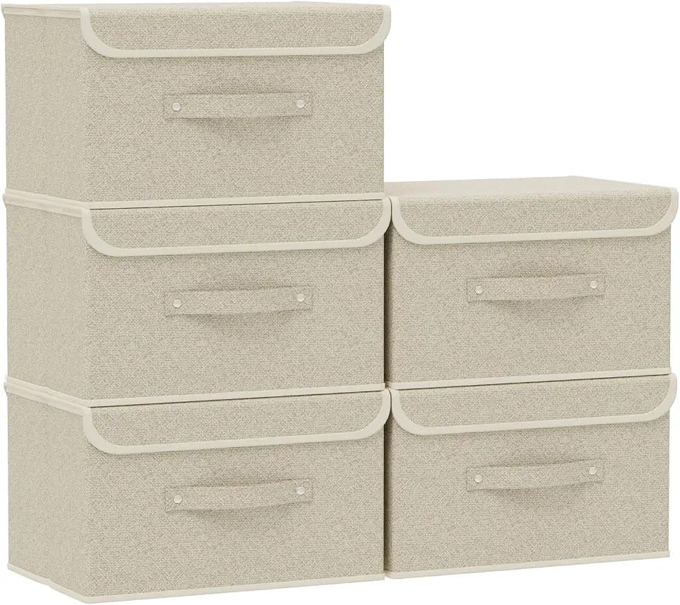 Storage Bins with Handles,Grey and Beige,13x9.1x7.9in,5 Pack