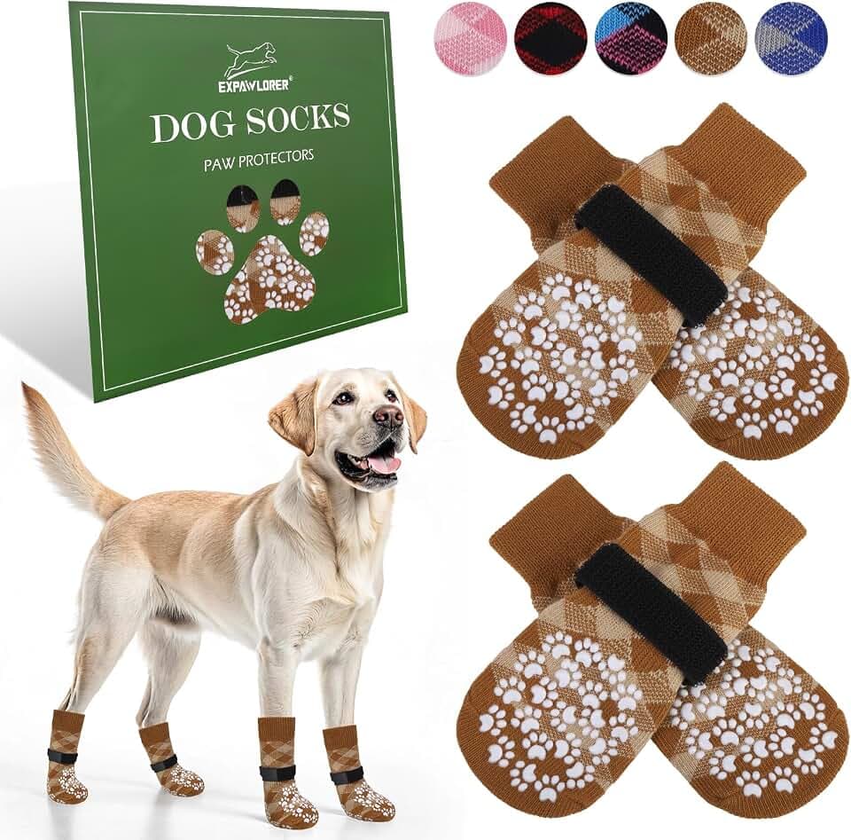 EXPAWLORER Hundesocken gegen Lecken von Pfoten, Haustierschuhe für heißen Bürgersteig, rutschfeste Hundeschuhe für Hartholzböden, Stiefel und Pfotenschutz für kleine, mittelgroße und große Senioren