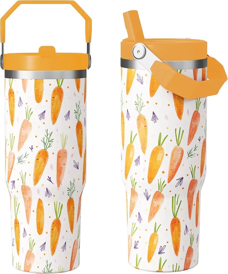 30 oz Easter Tumbler with Straw Handle, Cute Easter Carrot Gifts for Women Men, Stainless Steel Insulated Water Bottle Coffee Cups for Home Office Travel